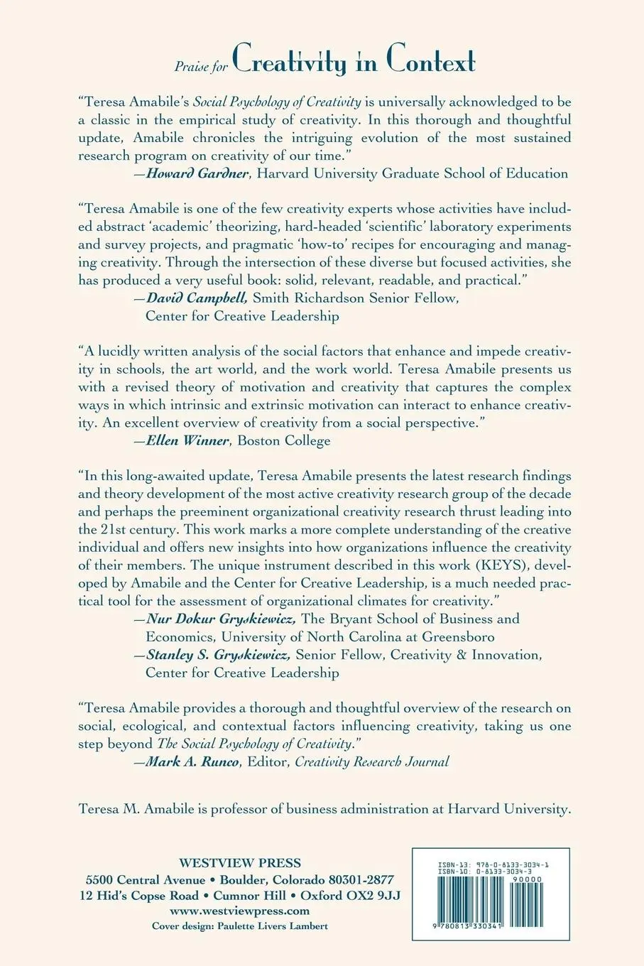 Rückseite: 9780813330341 | Creativity In Context | Update To The Social Psychology Of Creativity