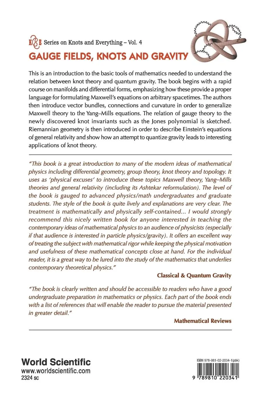 Rückseite: 9789810220341 | GAUGE FIELDS,KNOTS &amp; GRAVITY (V4) | J Muniain J Baez | Taschenbuch