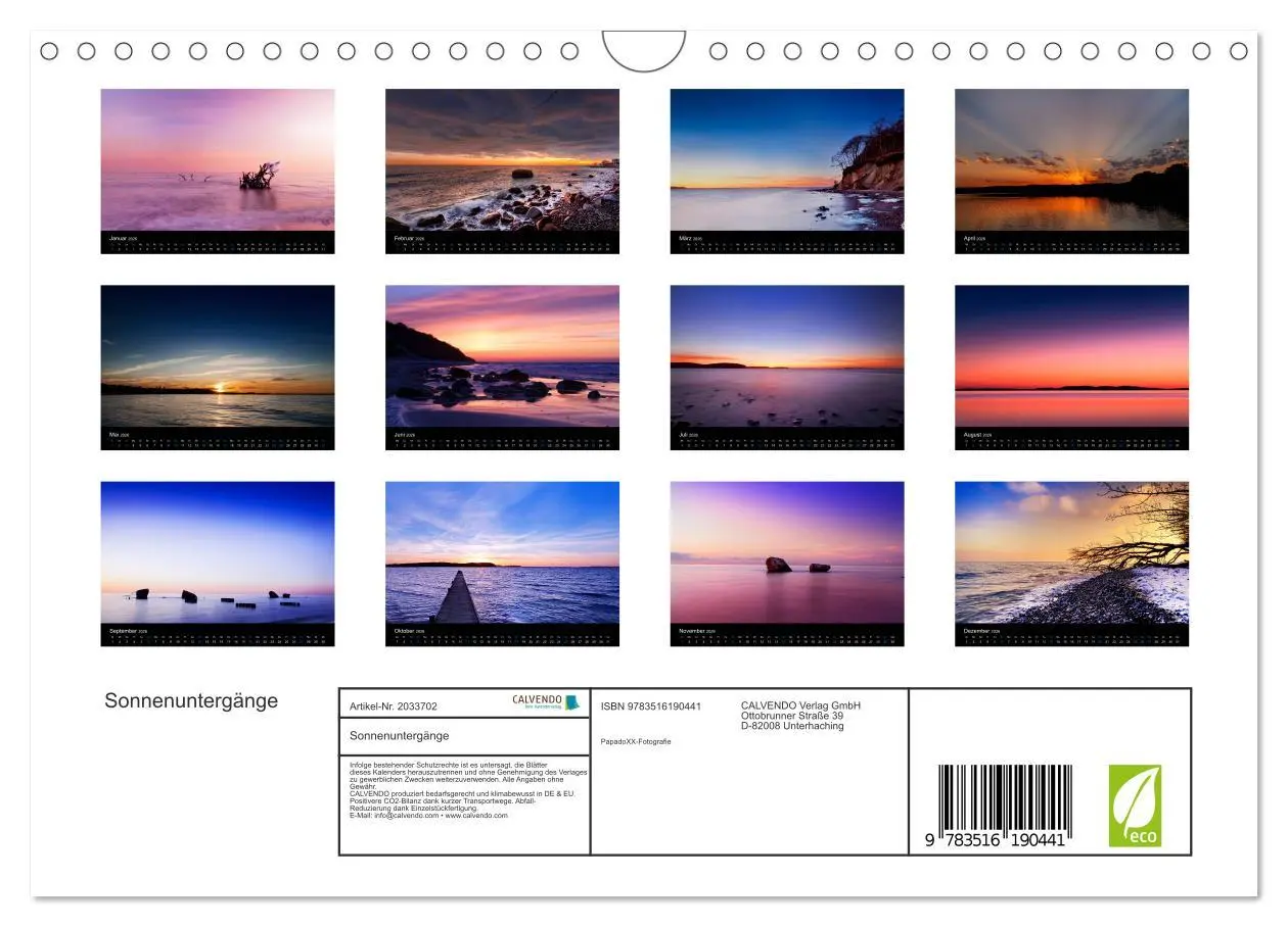 Bild: 9783516190441 | Sonnenuntergänge (Wandkalender 2026 DIN A4 quer), CALVENDO...