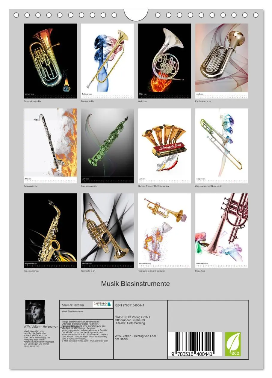 Bild: 9783516400441 | Musik Blasinstrumente (Wandkalender 2026 DIN A4 hoch), CALVENDO...
