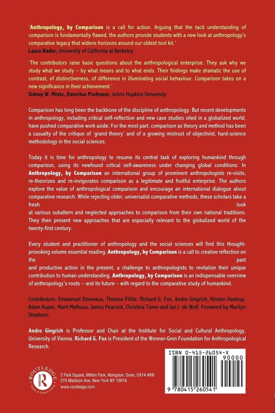 Rückseite: 9780415260541 | Anthropology, by Comparison | Richard G. Fox (u. a.) | Taschenbuch