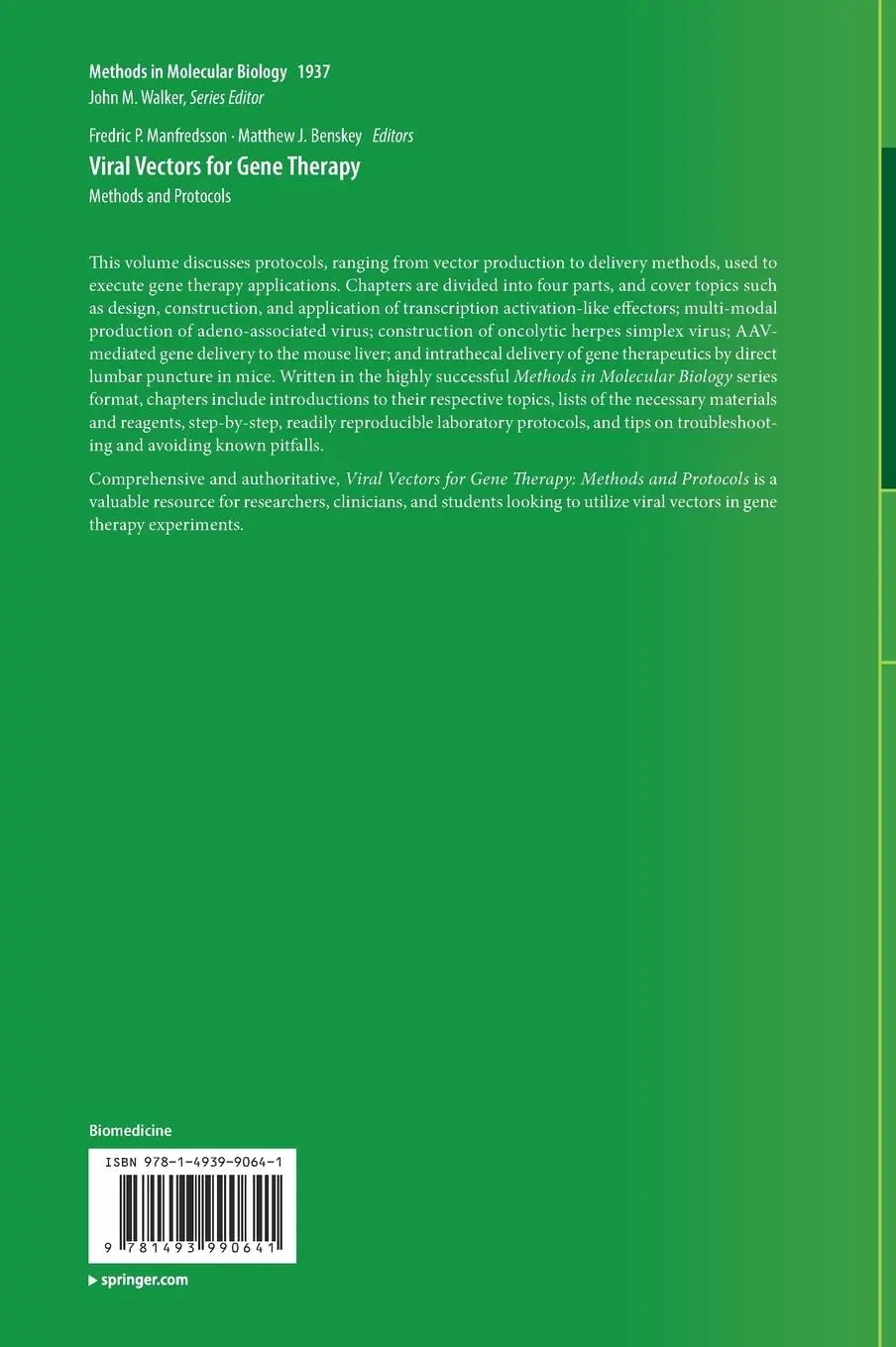 Rückseite: 9781493990641 | Viral Vectors for Gene Therapy | Methods and Protocols | Buch | xiv
