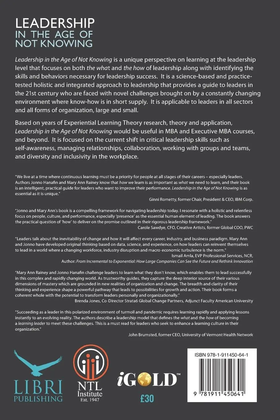 Rückseite: 9781911450641 | Leadership in the Age of Not Knowing | Mary Ann Rainey (u. a.) | Buch