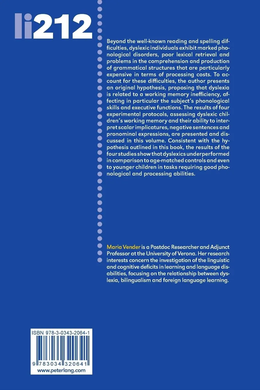 Rückseite: 9783034320641 | Disentangling Dyslexia | Maria Vender | Taschenbuch | 356 S. | 2017
