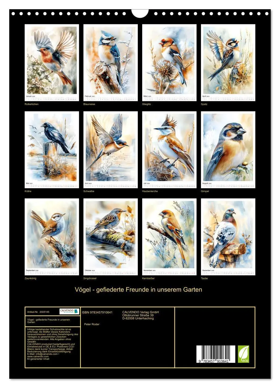 Bild: 9783457910641 | Vögel - gefiederte Freunde in unserem Garten (Wandkalender 2026 DIN...