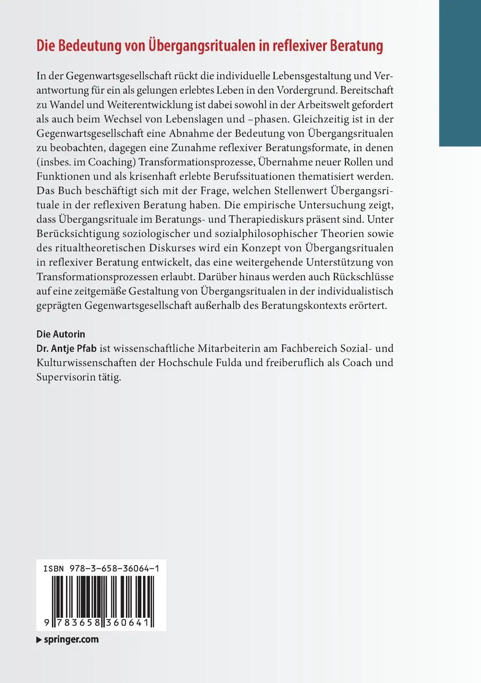 Rückseite: 9783658360641 | Die Bedeutung von Übergangsritualen in reflexiver Beratung | Pfab