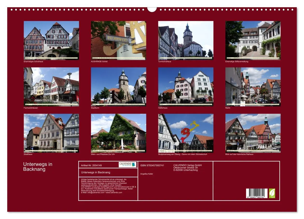 Bild: 9783457900741 | Unterwegs in Backnang (Wandkalender 2026 DIN A2 quer), CALVENDO...