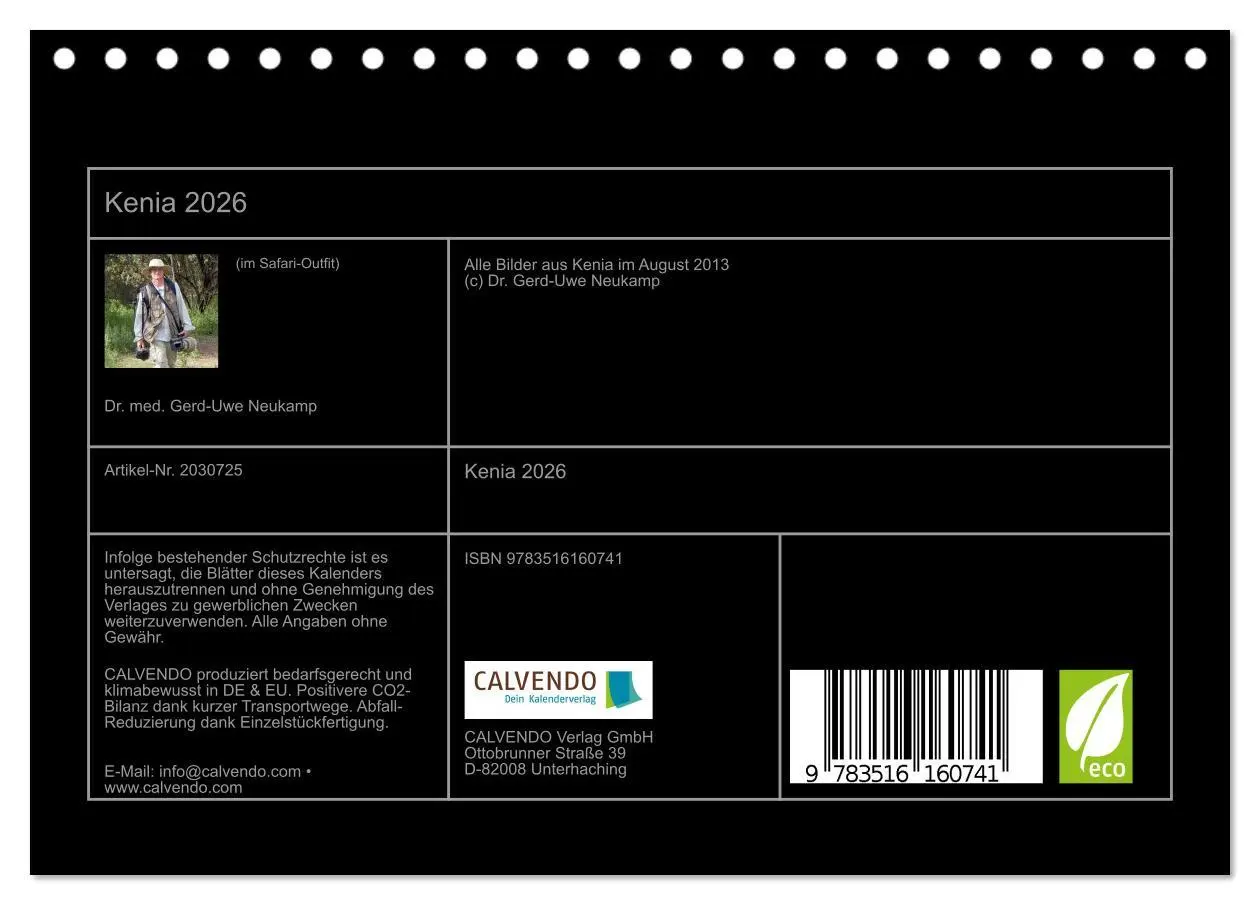 Bild: 9783516160741 | Kenia 2026 (Tischkalender 2026 DIN A5 quer), CALVENDO Monatskalender