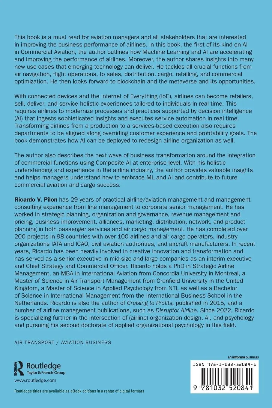Rückseite: 9781032520841 | Artificial Intelligence in Commercial Aviation | Ricardo V. Pilon
