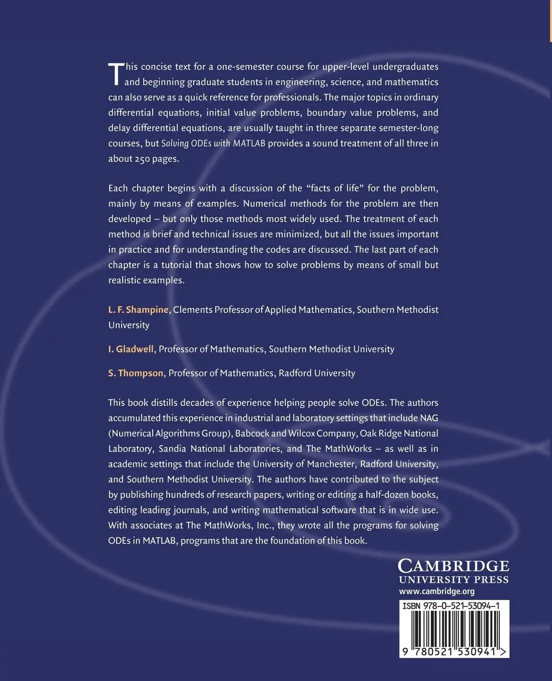 Rückseite: 9780521530941 | Solving Odes with MATLAB | Ian Gladwell (u. a.) | Taschenbuch | 2013