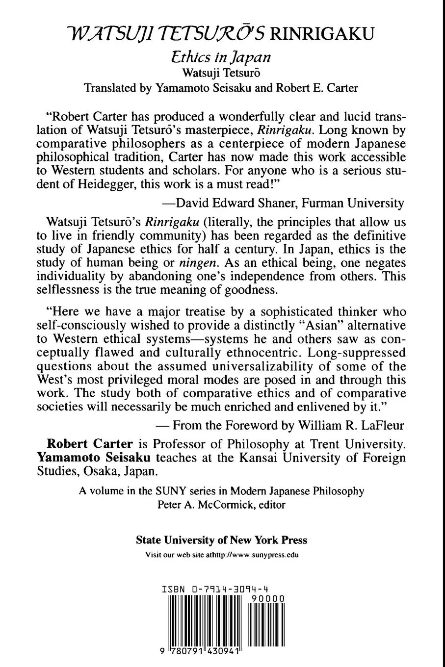 Rückseite: 9780791430941 | Watsuji¿ Tetsur's Rinrigaku | Ethics in Japan | Watsuji Tetsuro | Buch
