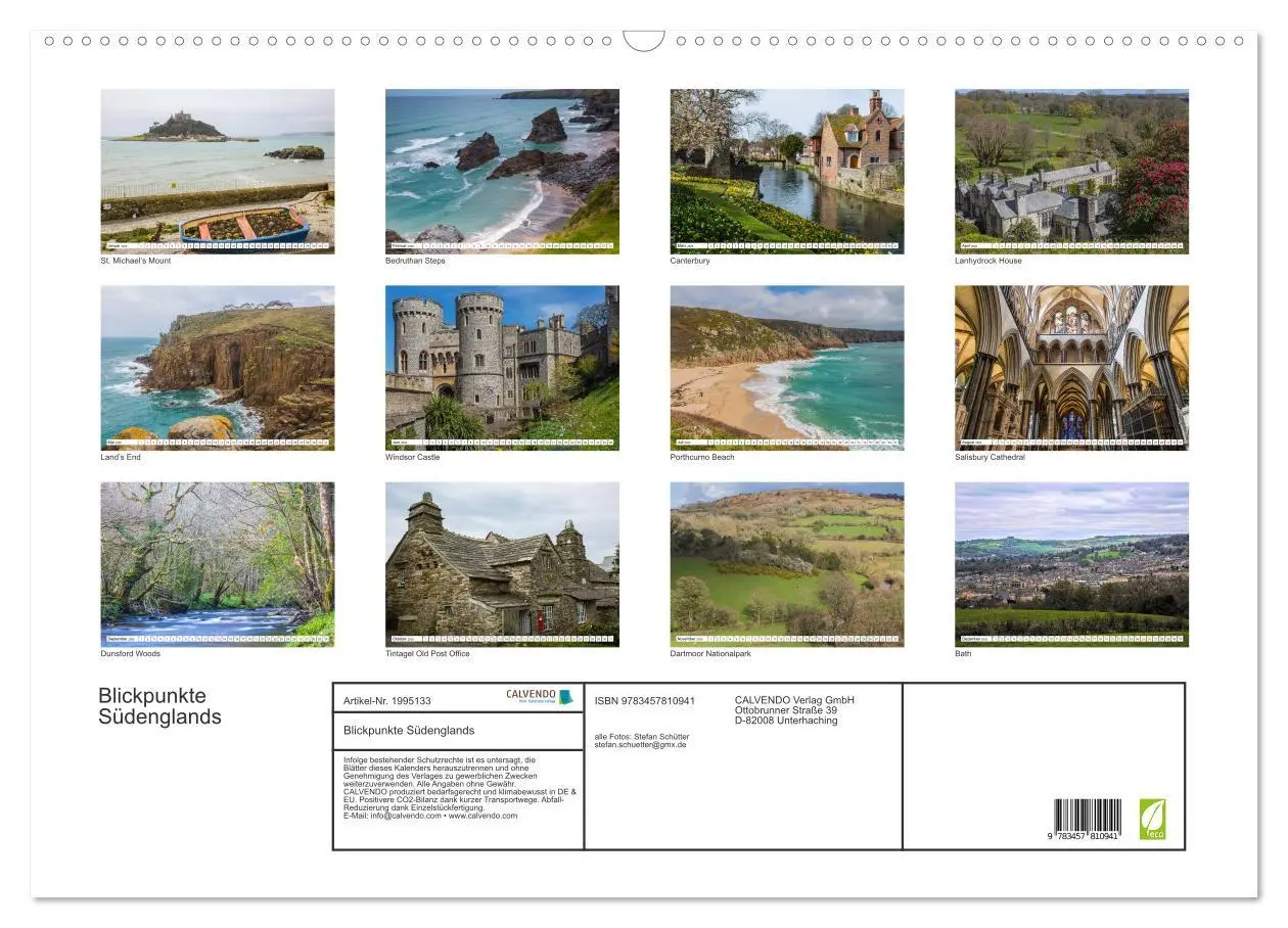Bild: 9783457810941 | Blickpunkte Südenglands (Wandkalender 2026 DIN A2 quer), CALVENDO...