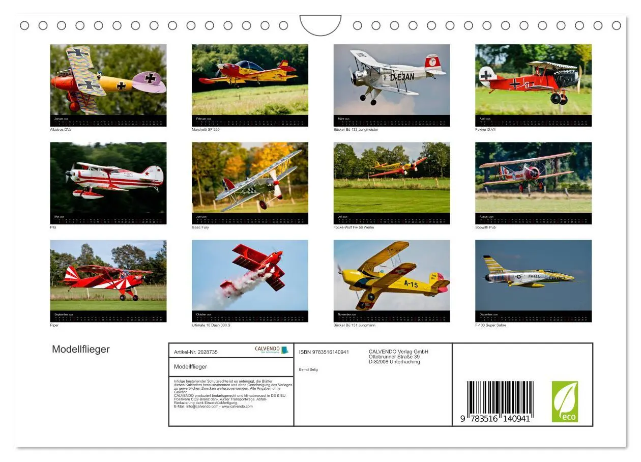 Bild: 9783516140941 | Modellflieger (Wandkalender 2026 DIN A4 quer), CALVENDO Monatskalender