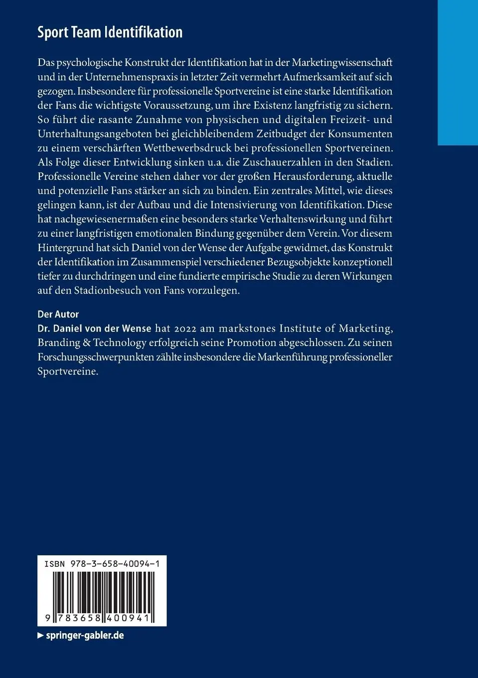 Rückseite: 9783658400941 | Sport Team Identifikation | Daniel von der Wense | Taschenbuch | xviii