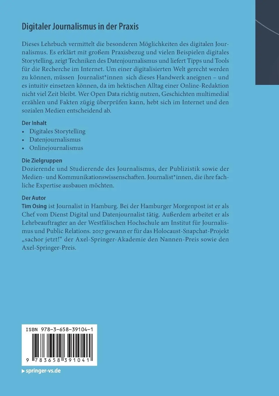 Rückseite: 9783658391041 | Digitaler Journalismus in der Praxis | Tim Osing | Taschenbuch | xvi