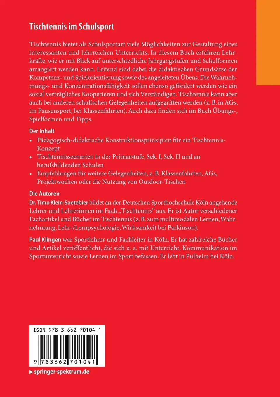 Rückseite: 9783662701041 | Tischtennis im Schulsport | Paul Klingen (u. a.) | Taschenbuch | viii