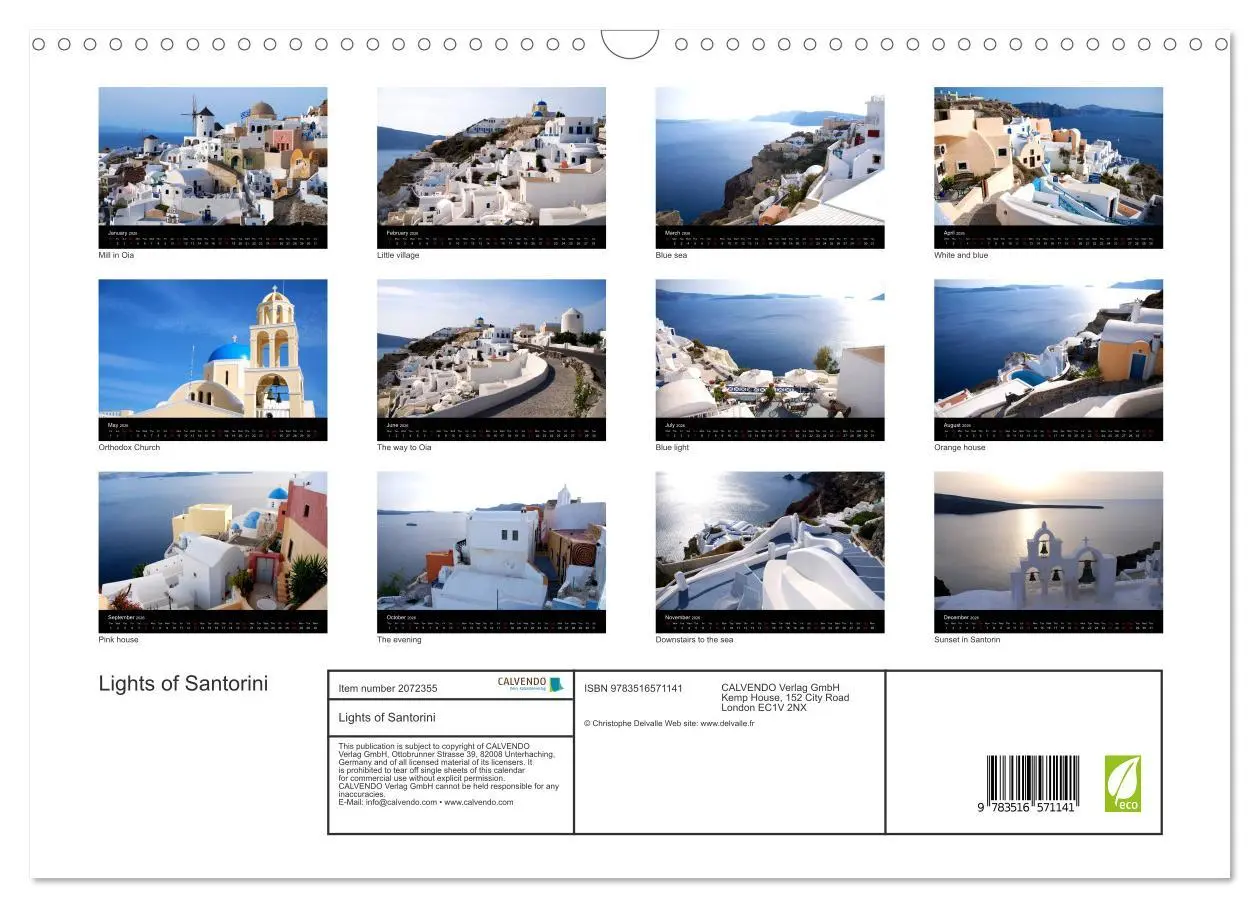 Bild: 9783516571141 | Lights of Santorini (Wall Calendar 2026 DIN A3 landscape), CALVENDO...