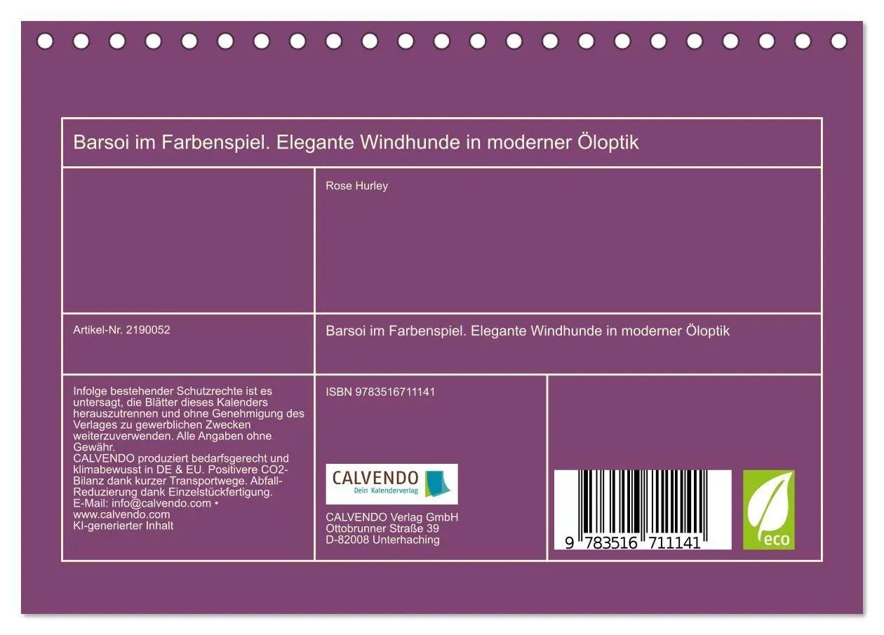 Bild: 9783516711141 | Barsoi im Farbenspiel. Elegante Windhunde in moderner Öloptik...