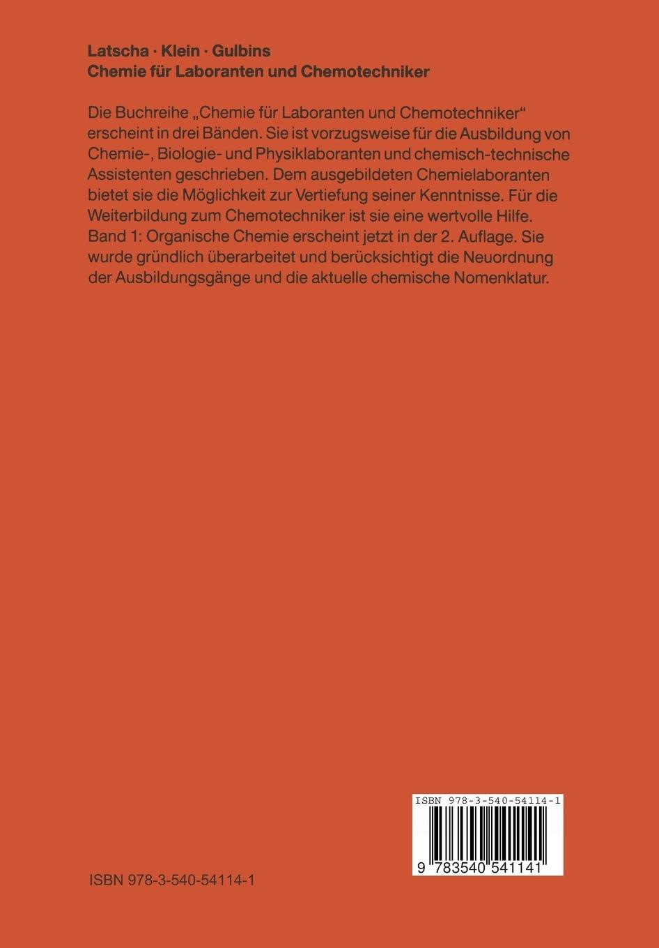 Rückseite: 9783540541141 | Chemie für Laboranten und Chemotechniker | Organische Chemie | Buch