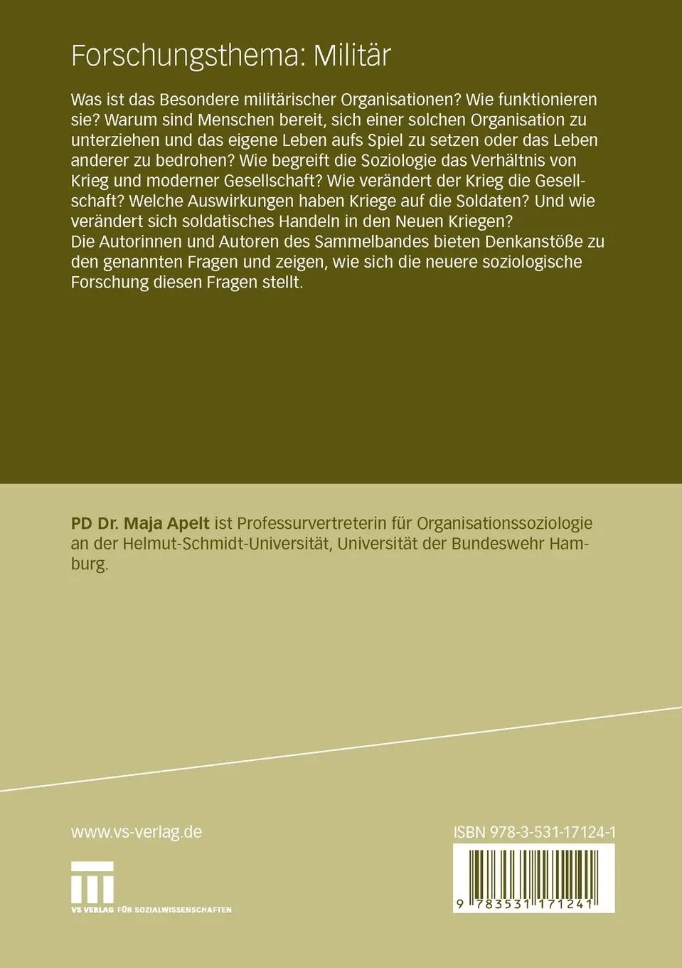 Rückseite: 9783531171241 | Forschungsthema: Militär | Maja Apelt | Taschenbuch | 299 S. | Deutsch