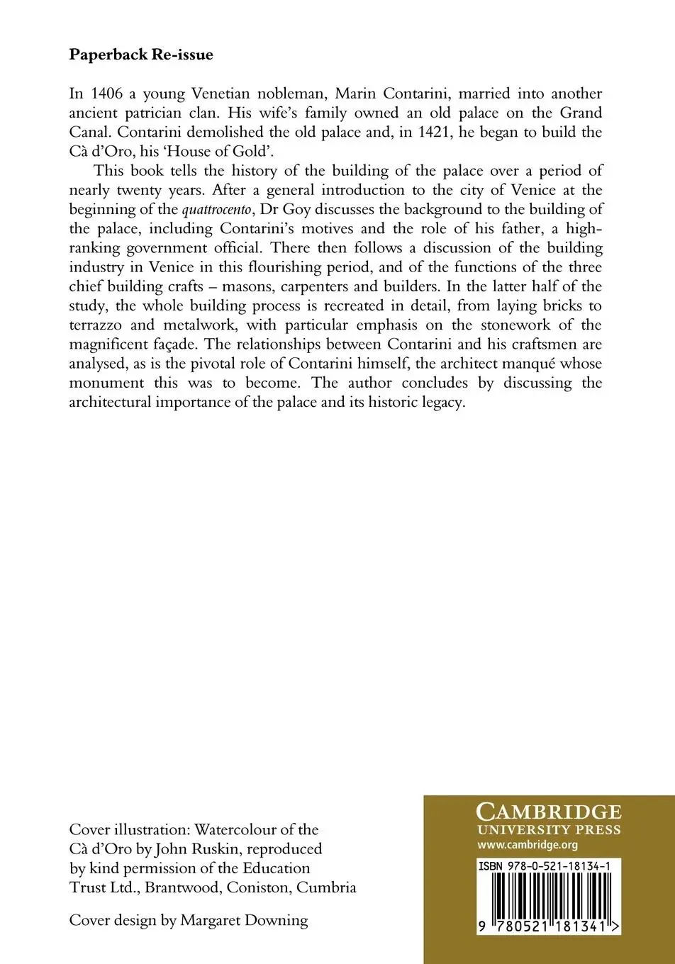 Rückseite: 9780521181341 | The House of Gold | Building a Palace in Medieval Venice | Richard Goy
