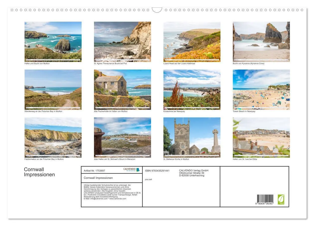 Bild: 9783435291441 | Cornwall Impressionen (Wandkalender 2025 DIN A2 quer), CALVENDO...