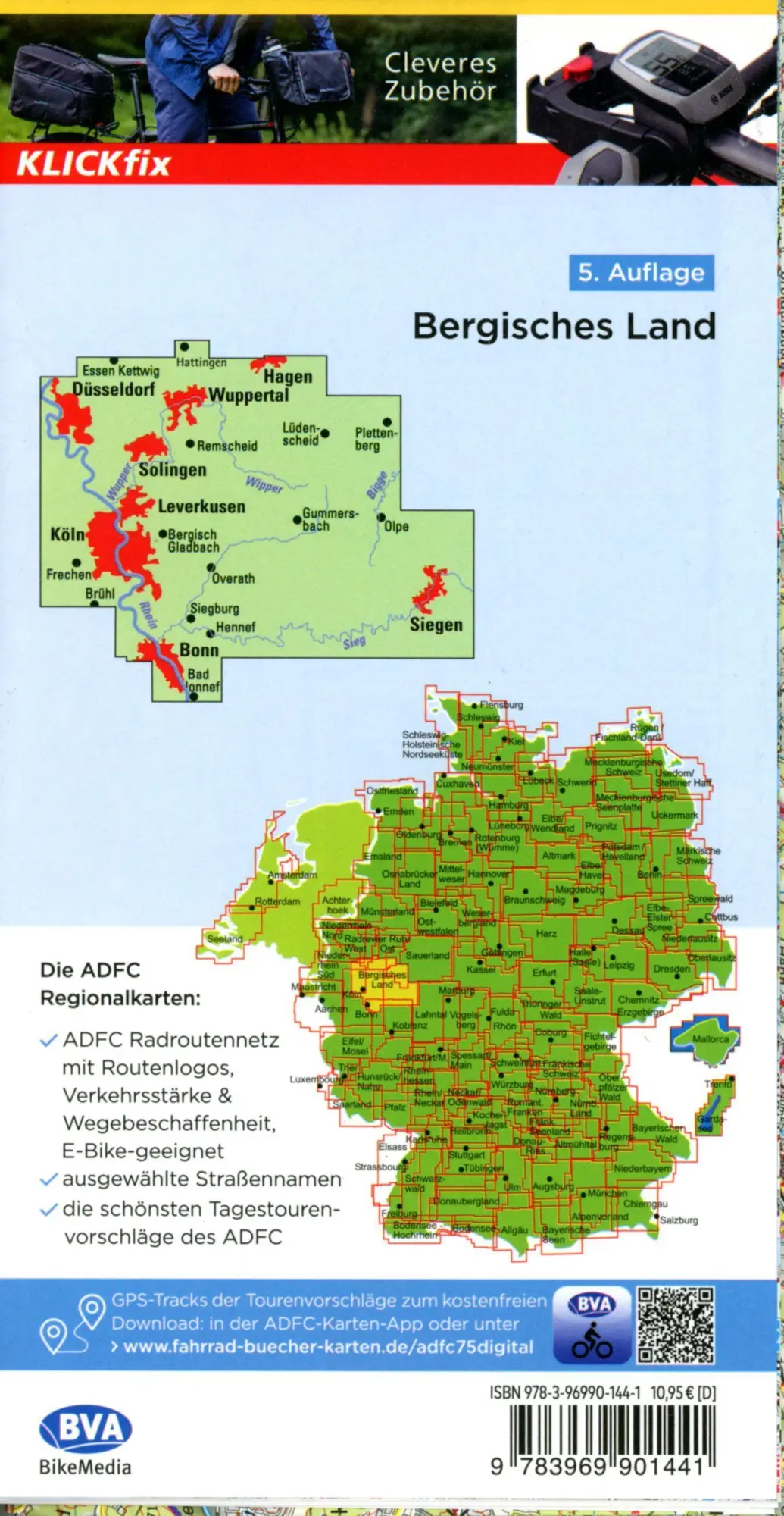 Bild: 9783969901441 | ADFC-Regionalkarte Bergisches Land Köln/Düsseldorf 1:75.000, reiß-...
