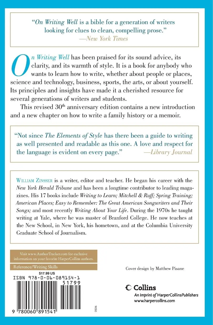 Rückseite: 9780060891541 | On Writing Well | William Zinsser | Taschenbuch | Englisch | 2006