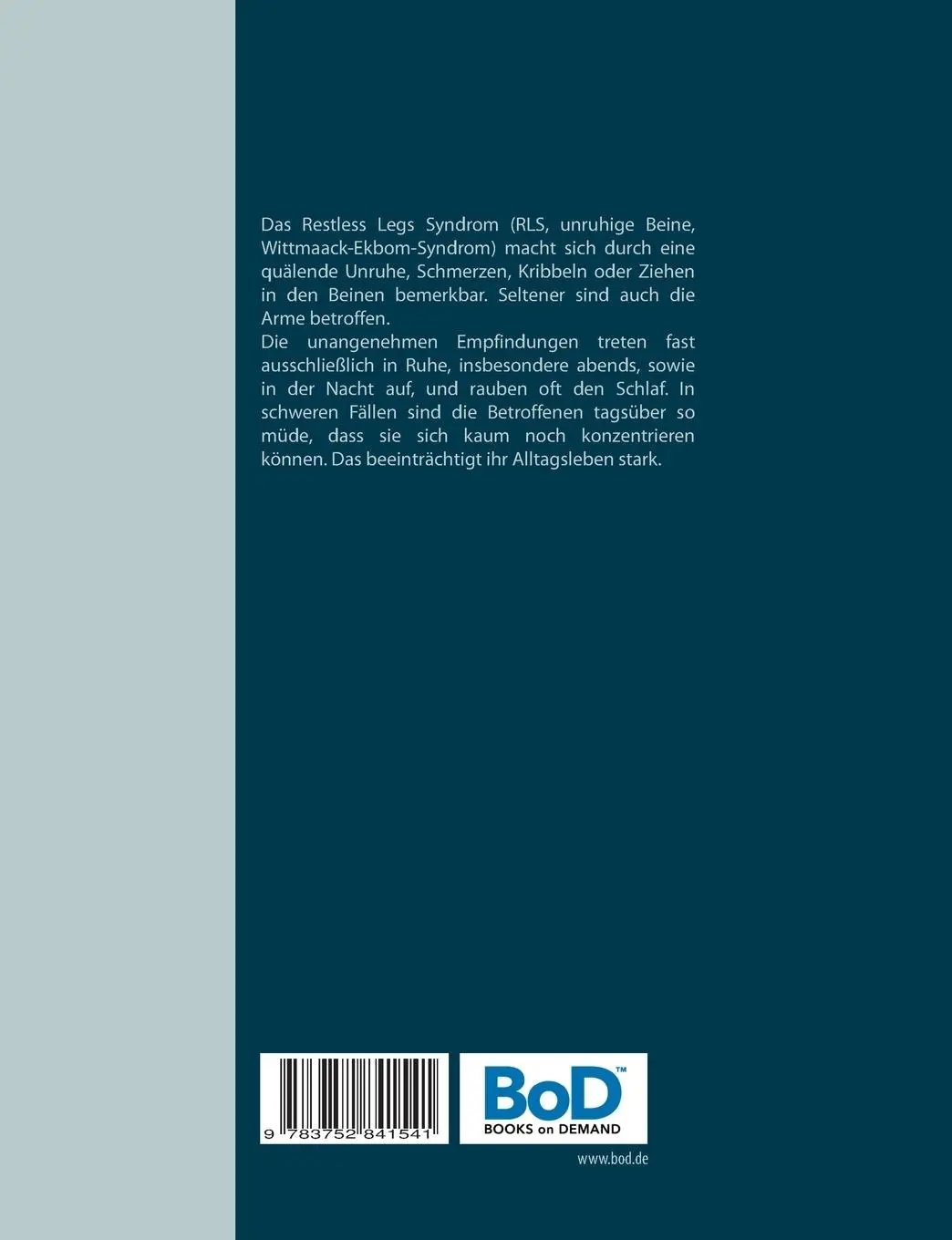 Rückseite: 9783752841541 | Unruhige Beine - das Restless Legs Syndrom - Tagebuch | Sültz (u. a.)