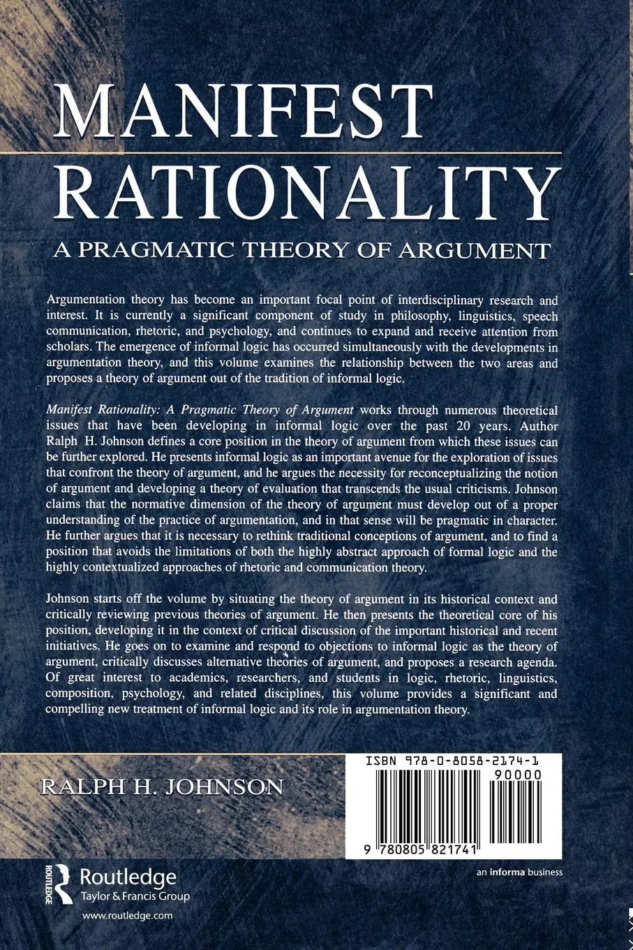 Rückseite: 9780805821741 | Manifest Rationality | A Pragmatic Theory of Argument | Johnson | Buch