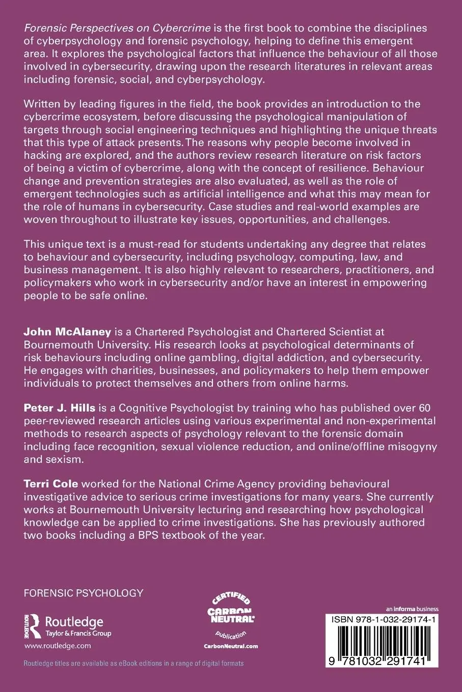 Rückseite: 9781032291741 | Forensic Perspectives on Cybercrime | John Mcalaney (u. a.) | Buch