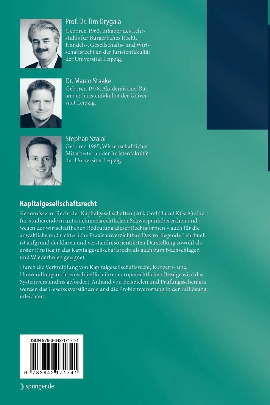 Rückseite: 9783642171741 | Kapitalgesellschaftsrecht | Tim Drygala (u. a.) | Taschenbuch | xxxv