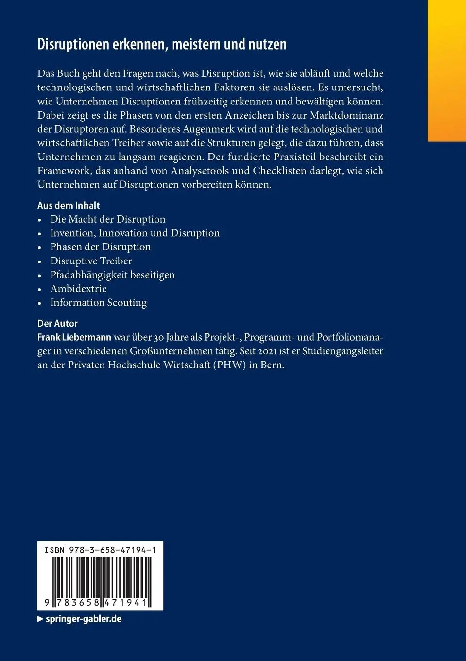Rückseite: 9783658471941 | Disruptionen erkennen, meistern und nutzen | Frank Liebermann | Buch