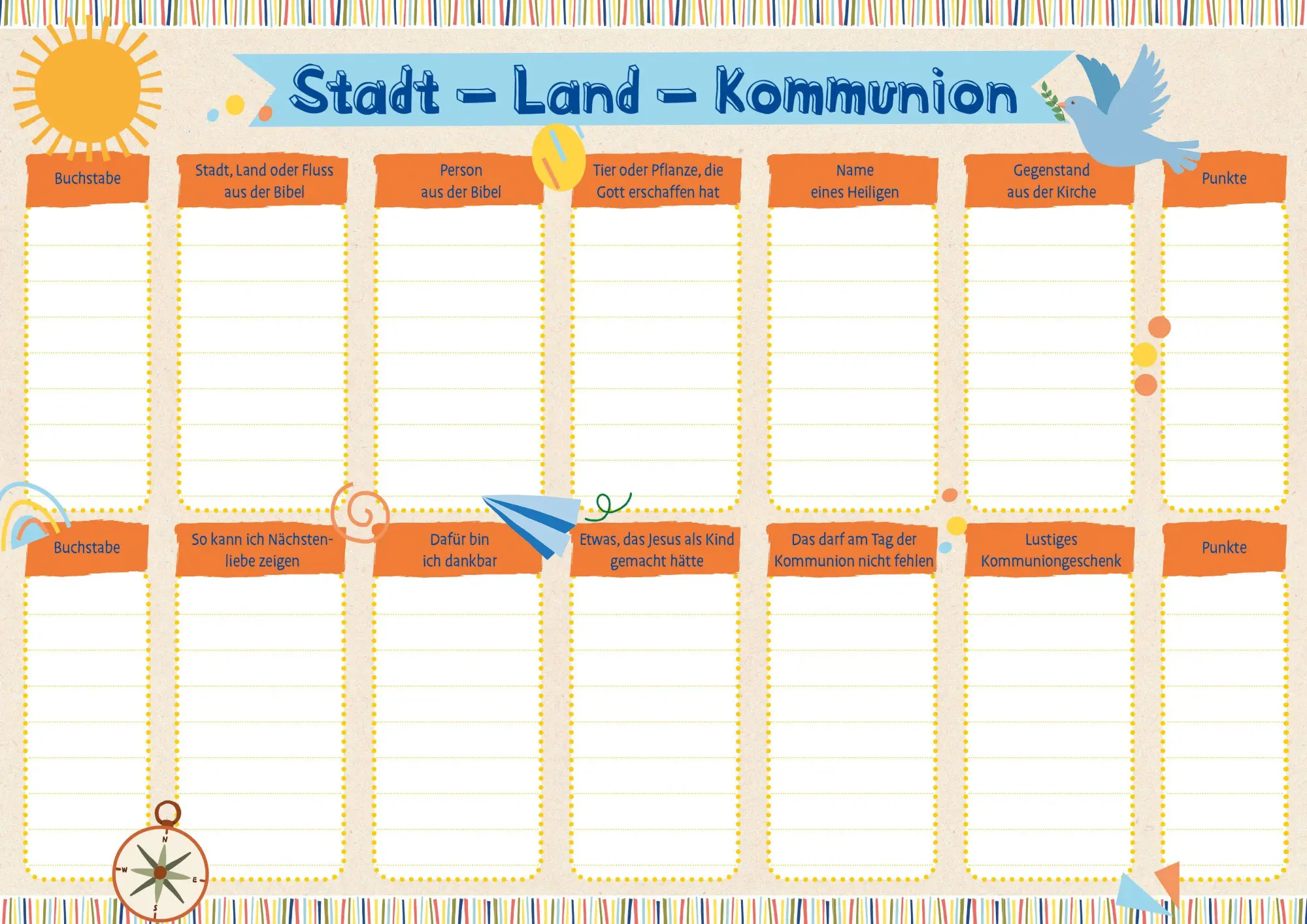 Bild: 4036526782041 | Stadt - Land - Kommunion | Spielblock | Klemmhefter | 50 S. | Deutsch