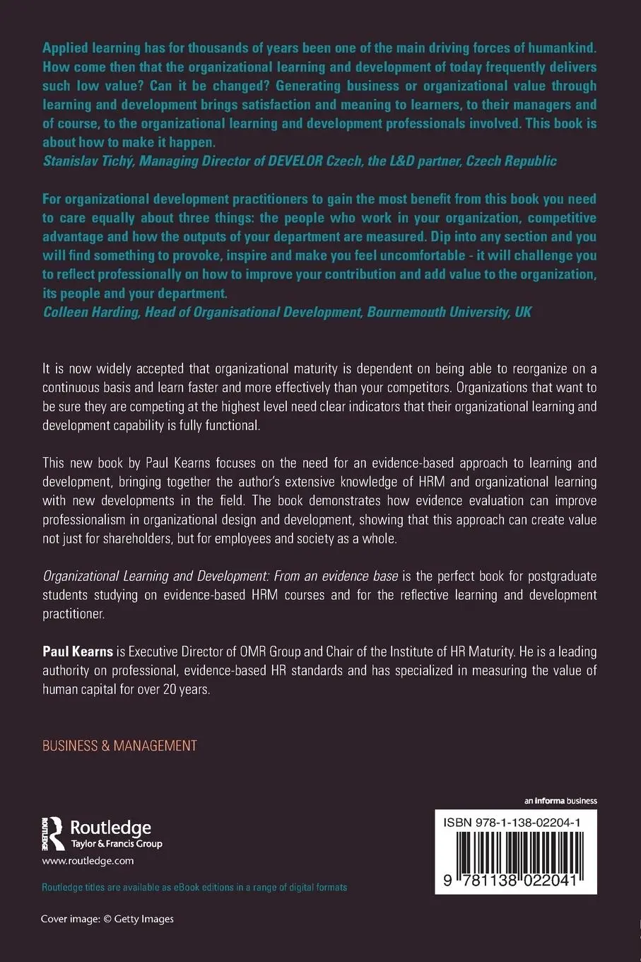 Rückseite: 9781138022041 | Organizational Learning and Development | From an Evidence Base | Buch