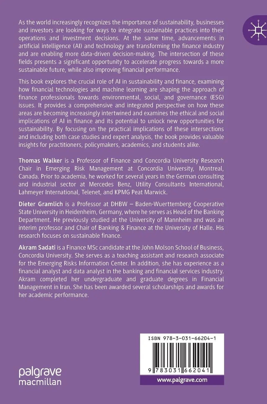 Rückseite: 9783031662041 | Artificial Intelligence, Finance, and Sustainability | Walker (u. a.)