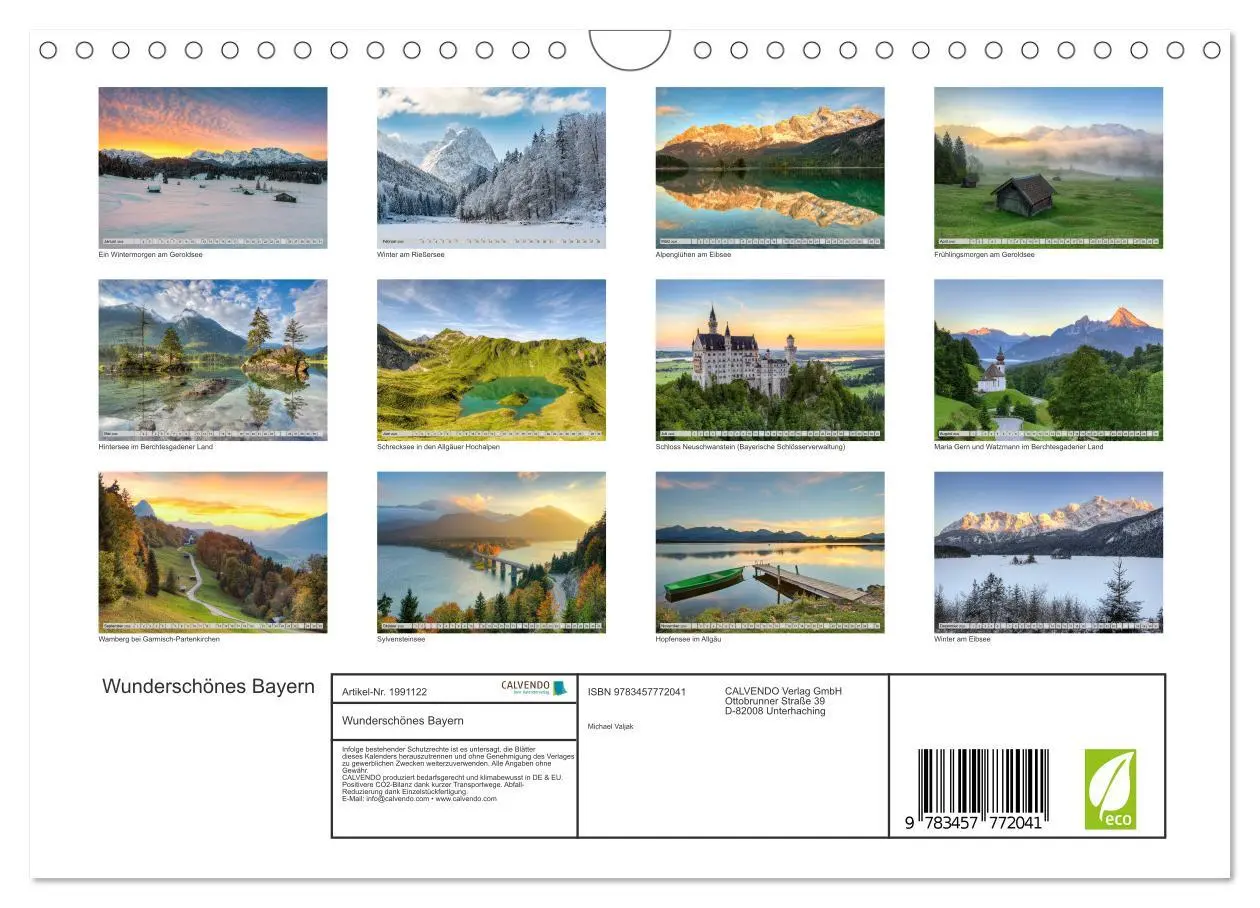 Bild: 9783457772041 | Wunderschönes Bayern (Wandkalender 2026 DIN A4 quer), CALVENDO...