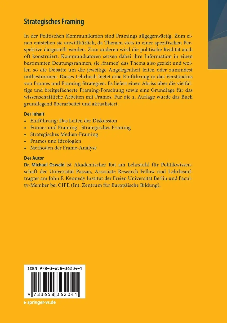 Rückseite: 9783658362041 | Strategisches Framing | Eine Einführung | Michael Oswald | Taschenbuch