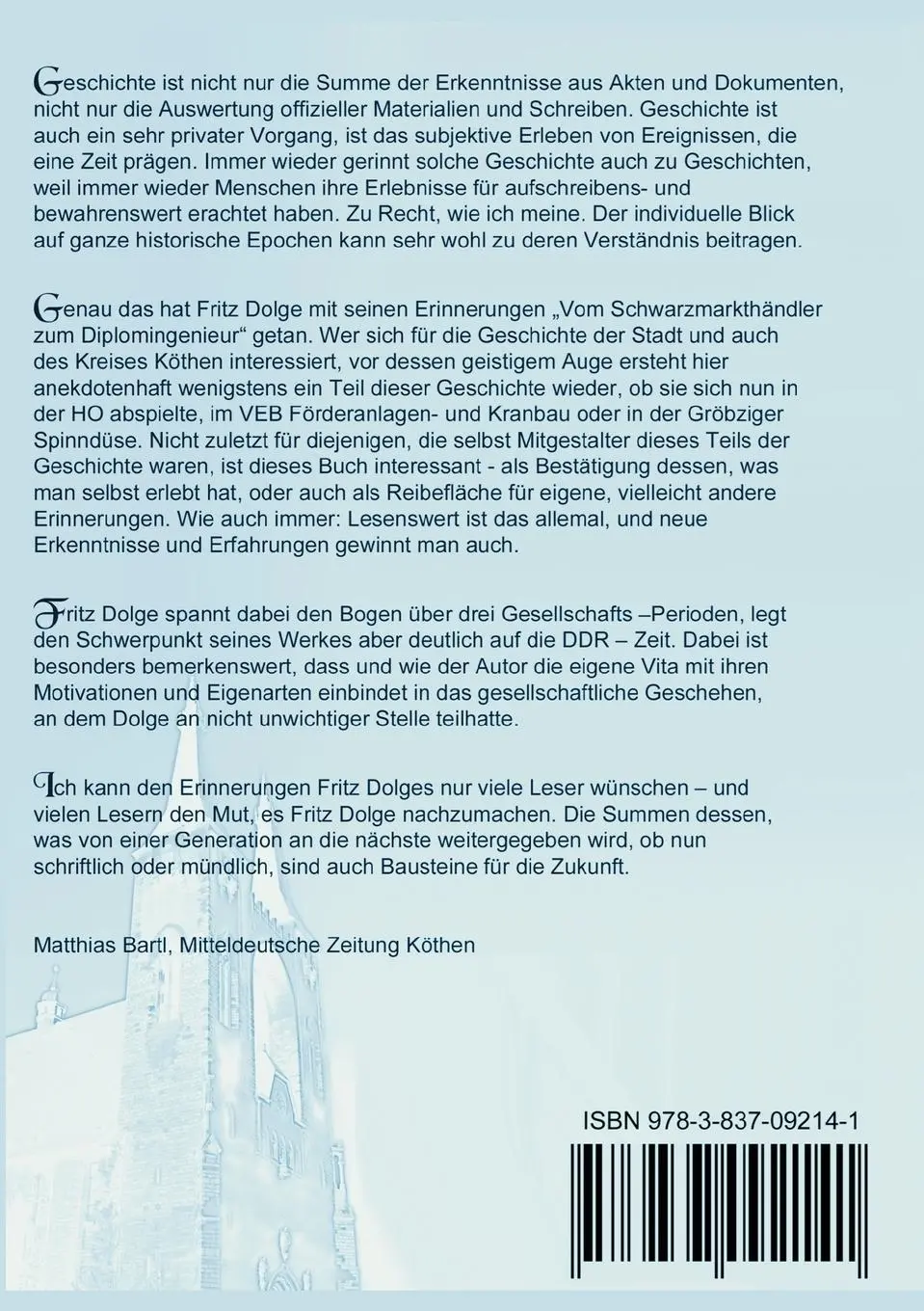Rückseite: 9783837092141 | Vom Schwarzmarkthändler zum Diplomingenieur | Erinnerungen | Dolge
