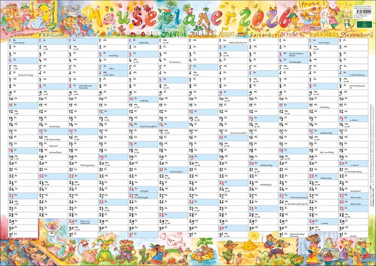 Cover: 9783839902141 | Wandplaner Wilde Mäuse 2026 | Monika Broeske-Haas | Kalender | LOSEBL