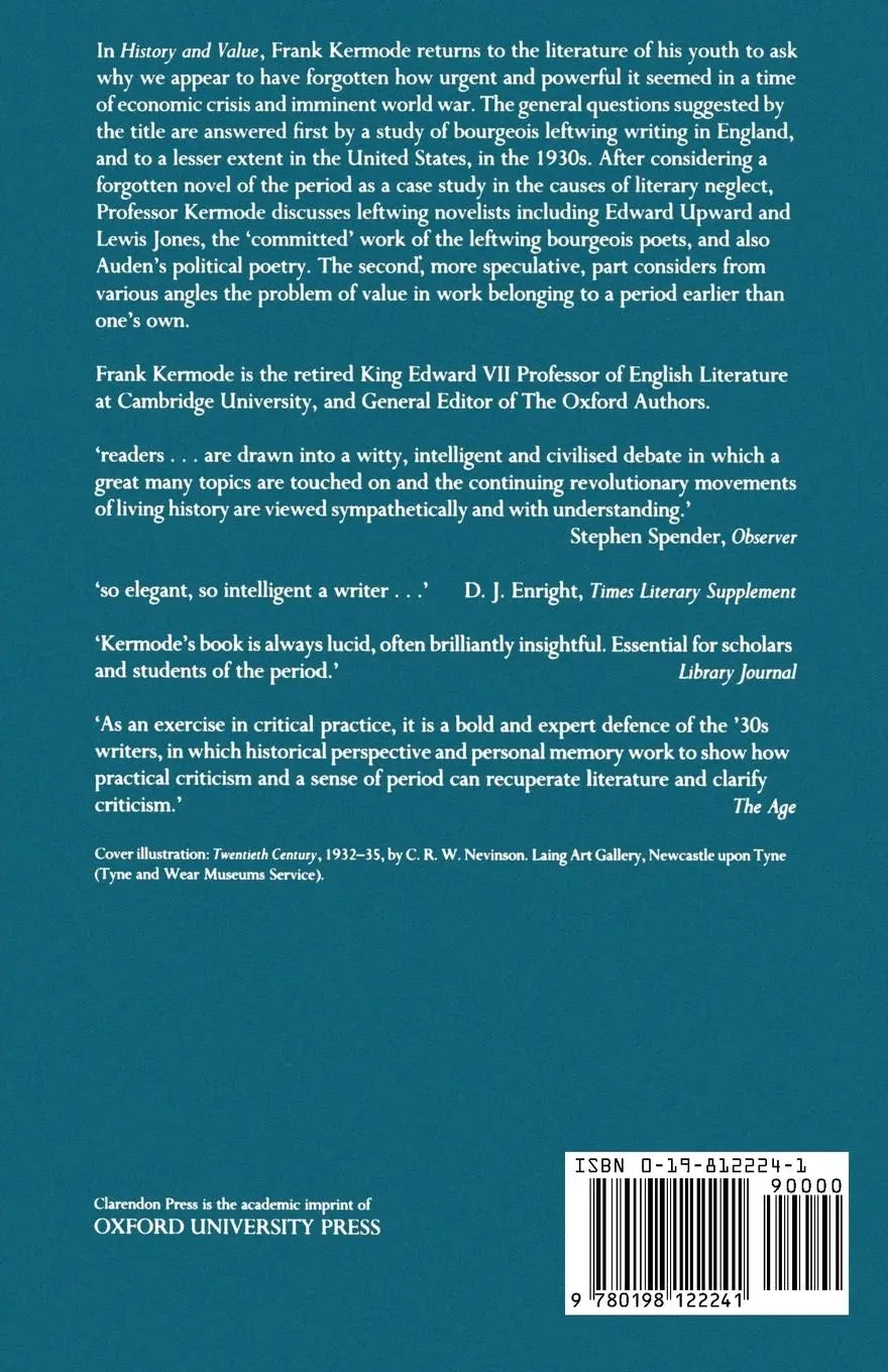 Rückseite: 9780198122241 | History and Value | Frank Kermode | Taschenbuch | Englisch | 1989