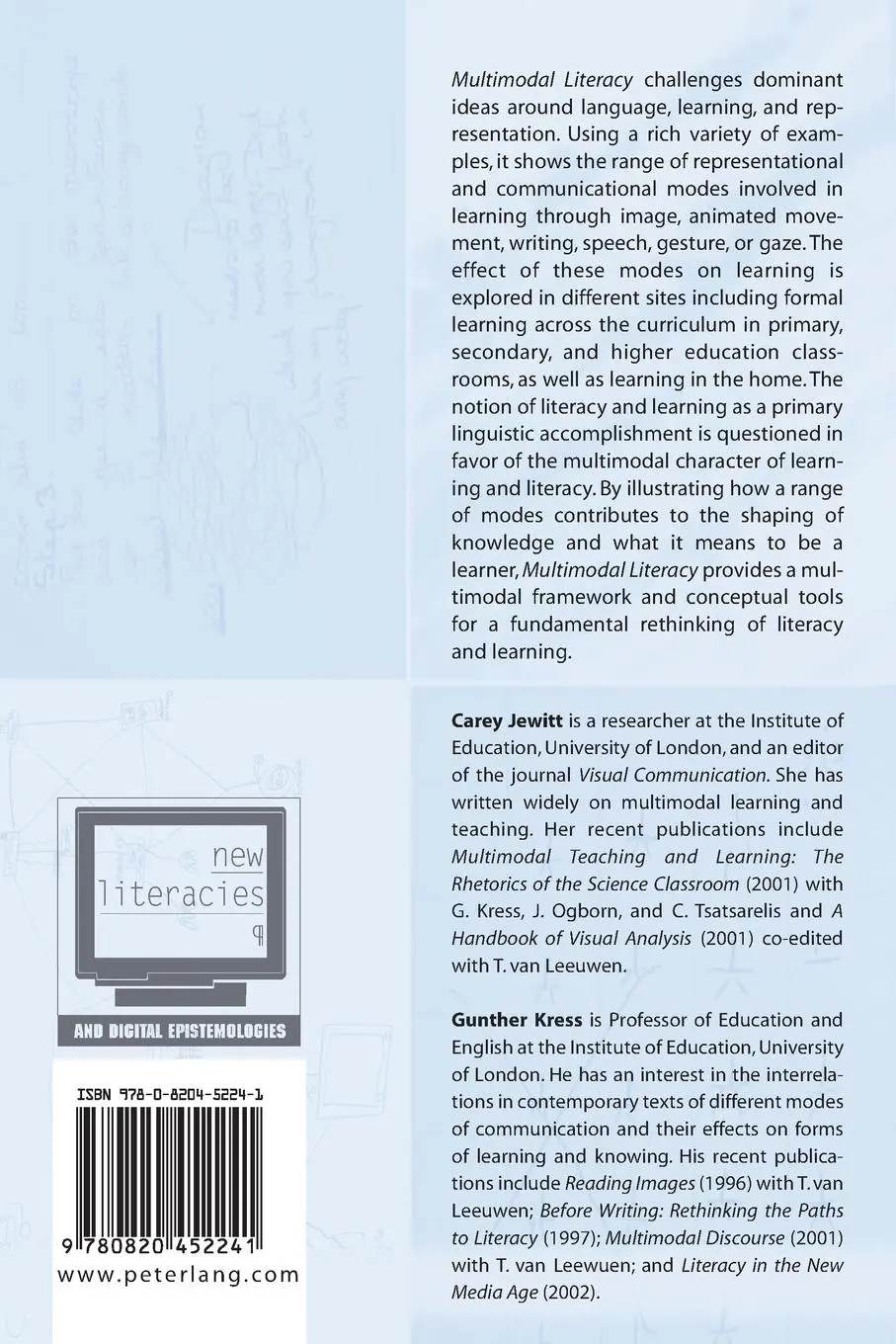Rückseite: 9780820452241 | Multimodal Literacy | Gunther Kress (u. a.) | Taschenbuch | 204 S.