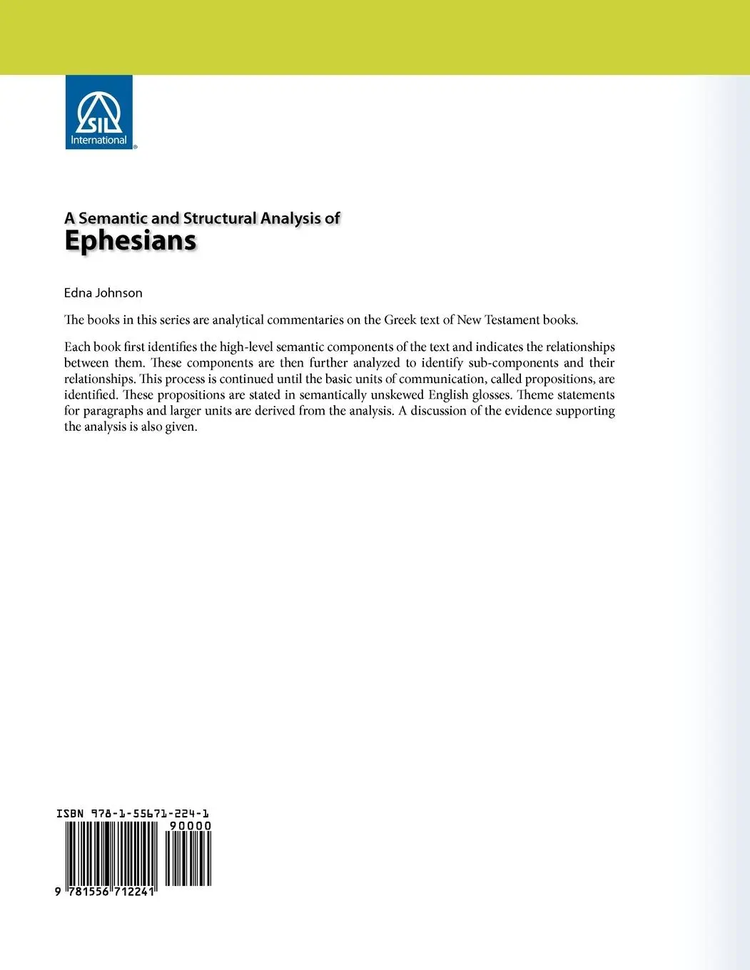 Rückseite: 9781556712241 | A Semantic and Structural Analysis of Ephesians | Edna Johnson | Buch
