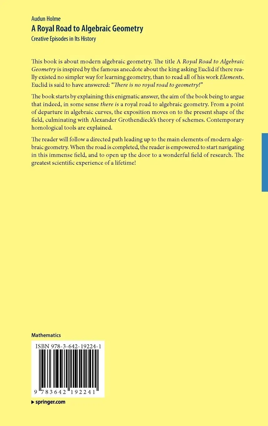 Rückseite: 9783642192241 | A Royal Road to Algebraic Geometry | Audun Holme | Buch | xiv | 2011