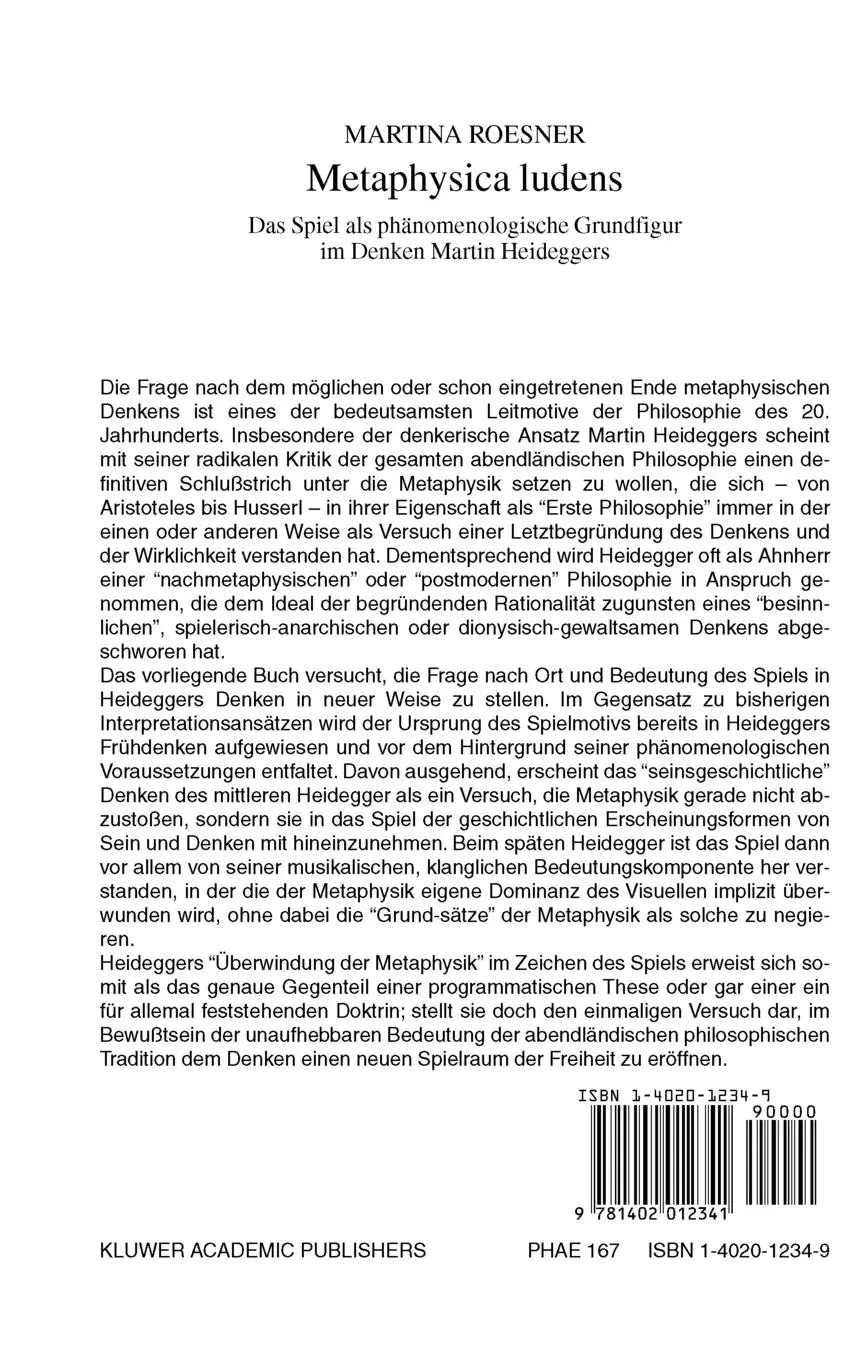 Rückseite: 9781402012341 | Metaphysica Ludens | Martina Roesner | Buch | xiv | Deutsch | 2003