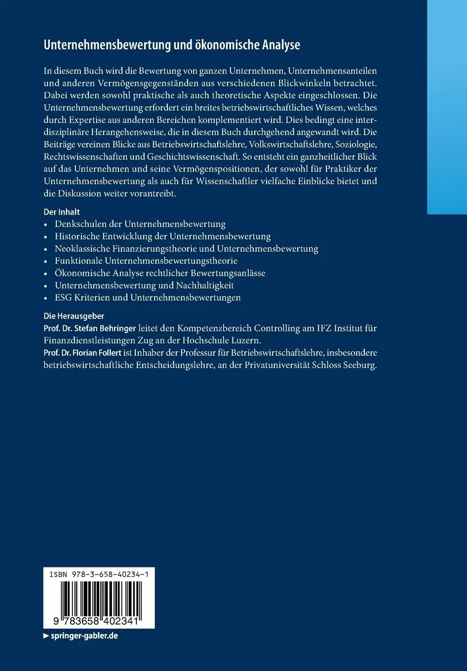 Rückseite: 9783658402341 | Unternehmensbewertung und ökonomische Analyse | Follert (u. a.) | Buch