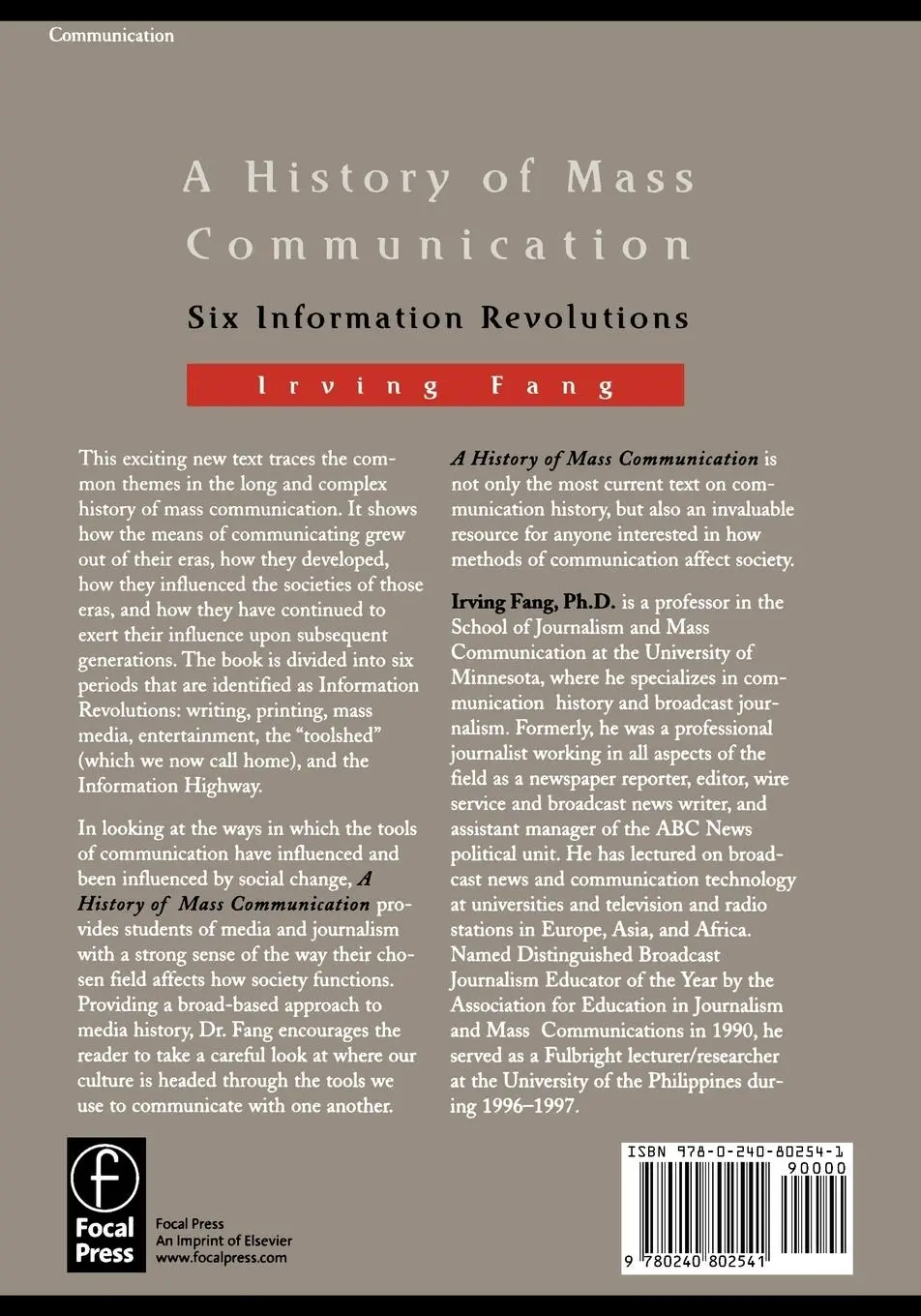 Rückseite: 9780240802541 | A History of Mass Communication | Six Information Revolutions | Fang