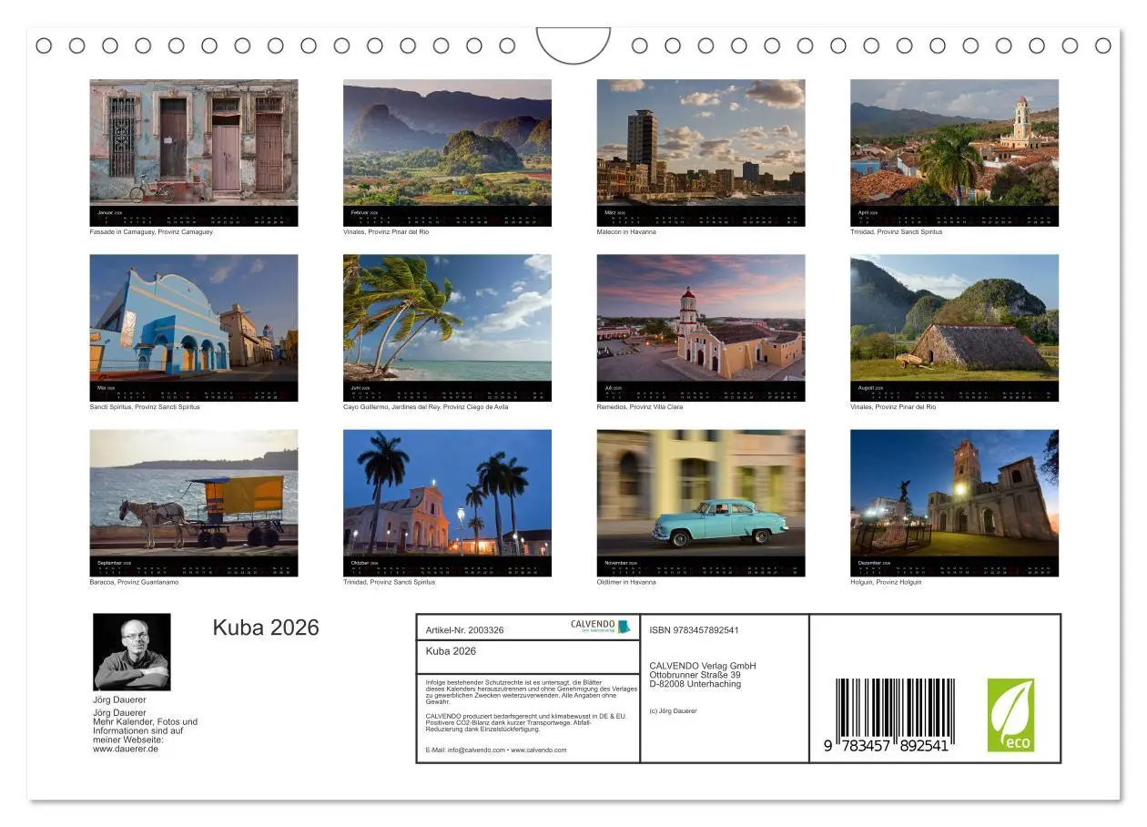 Bild: 9783457892541 | Kuba 2026 (Wandkalender 2026 DIN A4 quer), CALVENDO Monatskalender