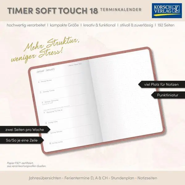 Bild: 9783819302541 | Timer Soft Touch 18 Monate rosewood 2027/2028 | Korsch Verlag | 192 S.