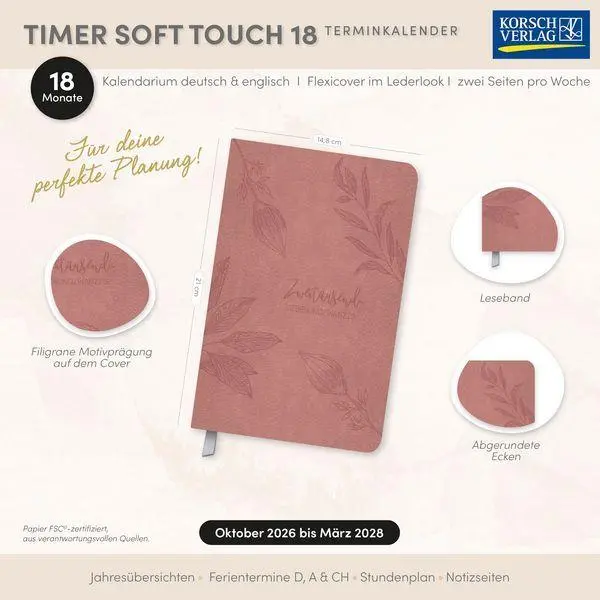 Bild: 9783819302541 | Timer Soft Touch 18 Monate rosewood 2027/2028 | Korsch Verlag | 192 S.